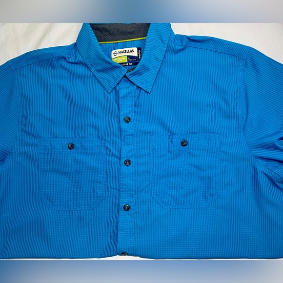 Magellan Outdoors Men’s L Blue MagWick Fishing Shirt Short Sleeve Loose Fit - Picture 7 of 9